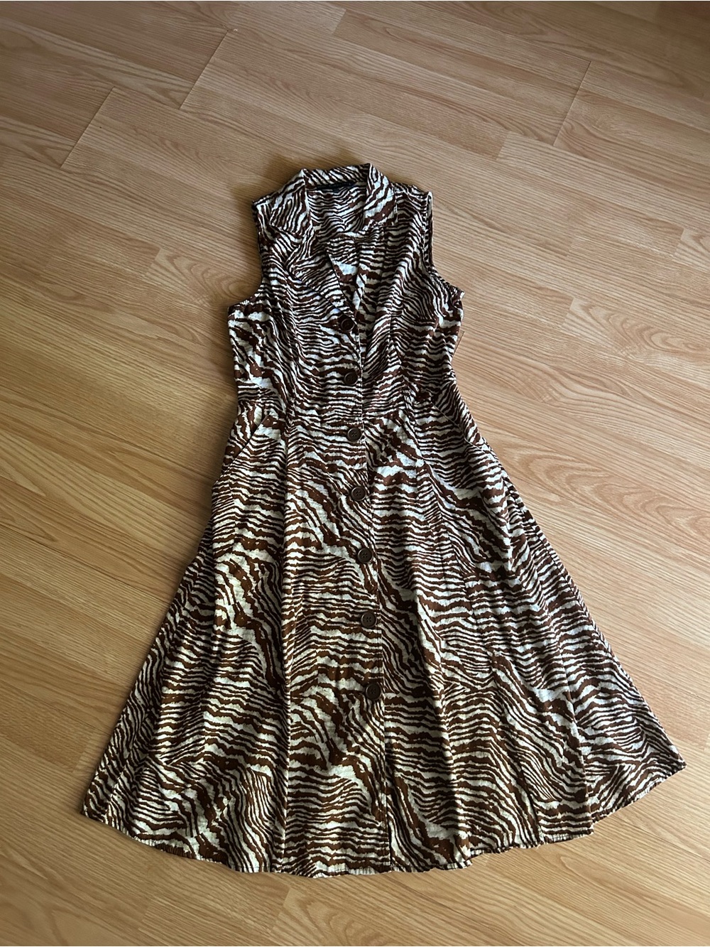 Vintage Mlle Gabrielle Zebra Print Buttoned Flared Mini Dress Medium
